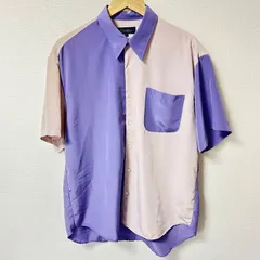 日本製◎(^w^)b Grosbec グローベック 半袖シャツ ポリエステル100% カラーブロック トップス 個性派 カジュアル モード デイリー グロスベック クレイジー アシンメトリー パープル 紫×ピンク メンズ サイズLのサムネイル