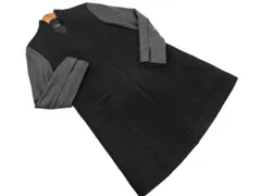 Ray BEAMS レイビームス ウール100% フェイクレザー 切替 ノーカラー コート size0/黒 ◇■ レディース