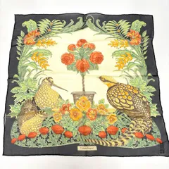サルヴァトーレフェラガモ Salvatore Ferragamo プチスカーフ シルク シフォン 鳥 花【鑑定済み】正規品