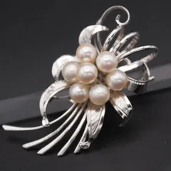 R310 本真珠 6.8mm7珠 パール STERLING刻印 2way ブローチ 帯留め デザイン シルバー コサージュ 和装小物 6月誕生石