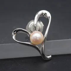 R326 本真珠 7.4mm珠 パール SILVER刻印 ピンブローチ ハート デザイン シルバー コサージュ 6月誕生石