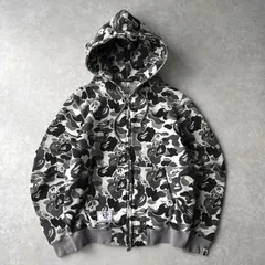 A BATHING APE × STUSSY ステューシー × エイプ スカル カモ ジップアップ フーディー パーカー グレー