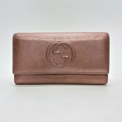 グッチ 長財布 インターロッキング GG スタッズ レザー ピンク Wホック