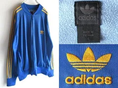 希少 00sビンテージ adidas originals アディダス オリジナルス トレフォイルロゴ刺繍 ATP型 トラックジャケット ジャージ L 青黄 海外企画
