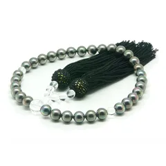 【新品】 まつよ 花珠貝パール 数珠 女性用 高級 日本製 念珠 ピーコック 黒 8mm 数珠袋セット レディース すべての宗派で使える 天然貝核 水晶 0