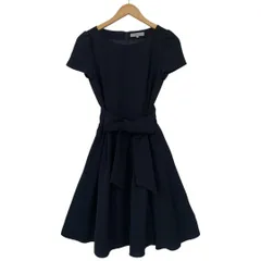 M-PREMIER エムプルミエ ワンピース Aライン フレア ベルト リボン 膝丈 半袖 無地 38 黒 ブラック ★M298