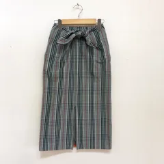 yori 18SS ウエストリボンチェックスカート フロントスリット ミモレ丈 セミタイトスカート グリーン 34 XSのサムネイル