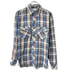 70～80s USA製 Wrangler 長袖 チェックシャツ L ブルー マルチカラー ラングラー ボタン 襟芯 ～80年代 チェック柄 カジュアル a802-6101