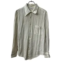 70s～ Vintage VAN HEUSEN 長袖 ストライプシャツ L～ アイボリー ヴァンヒューゼン ボタン 襟芯 70年代 ドレスシャツ 春物 a802-6102