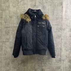 【T-179】Karl Kani 中綿ジャケット S ブラック 総柄 ファー付き フード ブルゾン ストリートのサムネイル