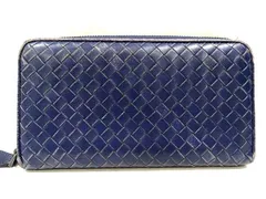 Bottega Veneta ボッテガヴェネタ ■ レザー ラウンドファスナー 長財布 ウォレット ネイビー イントレチャート □８B