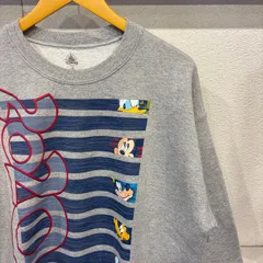 古着 L スウェット Disney ディズニー ミッキーマウス ドナルドダック グーフィー プルート ビックプリント クルーネック トレーナー グレー