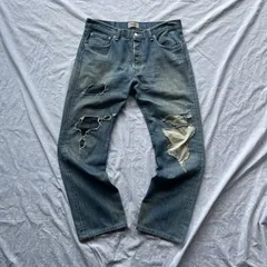 Levi’s 501 ダメージ クラッシュ加工 デニムパンツ ライトインディゴ W34 L32 木村拓哉風 Y2K グランジ アメカジ ストリート ボロ クラッシュジーンズ 00s ヴィンテージ加工