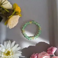 ハンドメイドビーズブレスレット／グリーン×イエロークラック／16cm／レディース