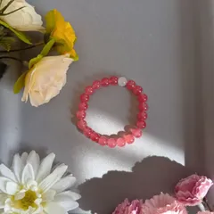 ハンドメイドビーズブレスレット／ピンク×ホワイト／15cm／レディース・キッズ