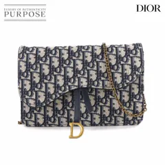 新品同様 クリスチャン ディオール Christian Dior オブリーク サドル チェーン ポーチ ウォレット 二つ折り 長財布 ジャガード 90313110