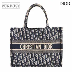 美品 クリスチャン ディオール Christian Dior オブリーク ブック トート ミディアム バッグ キャンバス ネイビー M1296ZRIW 90315967