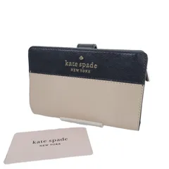 S-5 Kate spade ケイトスペード 財布 二つ折り Lファスナー ロゴ レザー WLR00124 バイカラー ブラック ベージュ 081-1-260213 24-5