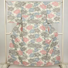 たんす屋 TANSU-YA 着物 リユース着物 紬 生成り カジュアル 椿 袷 絹 未洗い 【身丈】155cm【裄丈】64.5cm MS7802