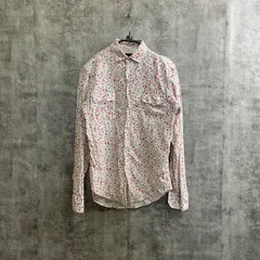 【T-184】ZARA MAN 花柄 シャツ スリムフィット S 白 赤 青 小花柄 総柄 コットン