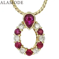 R0.73/D0.32 ルビー ダイヤモンド ネックレス K18 イエローゴールド YG ネックレス ジュエリー アクセサリー リース型 ゴールド金 レッド赤 レディース 41100077257【中古】【アラモード】