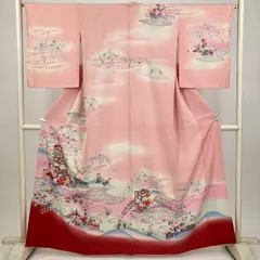 たんす屋 TANSU-YA 着物 リユース着物 訪問着 ピンクベージュ セミフォーマル 御所車 袷 絹 未洗い 【身丈】155cm【裄丈】66cm MS7801