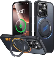 ★iPhone 16 Pro 用 ケース Magsafe対応 ワイヤレス充電 360°回転スタンド 縦横両対応 Gunwon スマホケース iphone16 Pro 用 米軍規格 耐衝撃 半透明 マット感 マグセーフ 防指紋 リング「ブラック」
