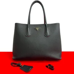極 美品 PRADA プラダ ドゥーブレ ダブルバッグ 三角ロゴ 金具 サフィアーノ レザー 本革 トートバッグ ハンドバッグ ブラック 黒 29003