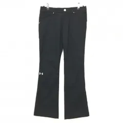 【超美品】アンダーアーマー パンツ 黒×ライトグレー ロゴ刺しゅう ストレッチ レディース LG ゴルフウェア UNDER ARMOUR