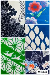【まとめ売り】リメイク用　浴衣　5点　綿　網模様　麻の葉模様　花柄　クローバー　着物　和装　M343