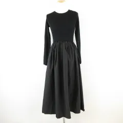 Kobe Lettse SAYAKA コラボ ニットドッキングワンピース フレア 長袖 ロング 黒 M *A628 