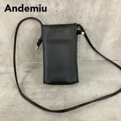 美品 Andemiu アンデミュウ ブラック スマホショルダーバッグ スマホポーチ ミニショルダー サコッシュ ポシェット 斜めがけ 肩掛け かばん 鞄 フェイクレザー 型押し ロゴ コンパクト スリム スマートフォン ケース ★ ■■