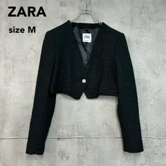 ZARA ザラ 4661/713/800 ブラック クロップドブレザー テクスチャー素材 ショート丈 ジャケット ツイード調 ラメ ビジューボタン 1ボタン Ｖネック ノーカラー スペイン インディテックス トルコ製 カジュアル Mサイズ ★ ■◇