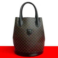 極 美品 CELINE セリーヌ ヴィンテージ マカダム 柄 トリオンフ ロゴ レザー 本革 ハンドバッグ トートバッグ ブラック ブラウン 40014