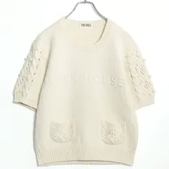 【美品】ピンクハウス★ロゴ刺しゅうやポケットが可愛い♪ 重厚感のある半袖ニットソー 生成り系 z18275