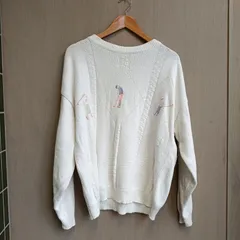 アーノルドパーマー　Arnold Palmer　US古着　刺繍ゴルフ柄　長袖ニットセーター　ホワイトXL