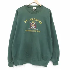 XL/古着 長袖 スウェット メンズ 90年代 90s ゴルフ 刺繍 大きいサイズ クルーネック USA製 緑 26jan14