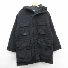 XL/古着 ラルフローレン ポロスポーツ 長袖 ブランド ナイロン ダウン ジャケット パーカー メンズ ワンポイントロゴ ロング丈 黒 26jan14