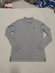 U S ポロ 長袖 コットン カラーTシャツ M グレー きれいです