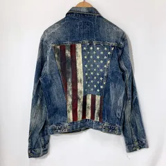 DENIM & SUPPLY Ralph Lauren デニム&サプライラルフローレン 星条旗デザインデニムジャケット Gジャン ジージャン ブルゾン アメリカ国旗 プリント ヴィンテージ加工 カジュアル メンズ Sサイズ インディゴ アウター A15967◆