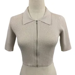 リゼクシー RESEXXY カーディガン ニット ジップアップ ショート ラメ リブ 無地 半袖 F ベージュ