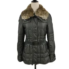 ケーティー キヨコ タカセ  K.T KIYOKO TAKASE VINTAGE コート ダウン ファー ナイロン ジップアップ ベルト 光沢 無地 長袖 9 グレー 緑 グリーン