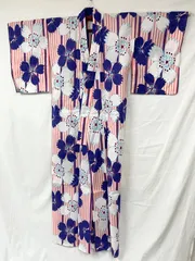 匿名配送　レディース　浴衣　花柄　白　ピンク　紫　F　フリーサイズ　H3
