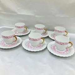 A【6客】Limoges リモージュ デミタス Georges Boyer リビエラローズ カップ＆ソーサー 6セット