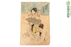 浮世絵版画、渡邊亘の妻袈裟御前 三代歌川豊国（国貞)画、天保14～弘化