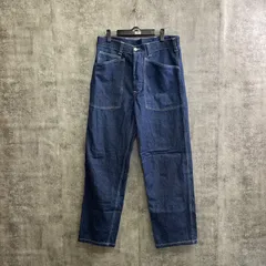 【T-191】MAIS ワイド デニムパンツ W35相当 濃紺 ミリタリーテイスト ワーク系 ステッチ メンズ 古着 大きめ ゆったり シルエット カジュアル ストリート