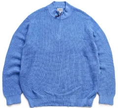 L.L.Bean 無地 ハイネック ハーフジップ ワッフル コットン×カシミヤニット セーター 杢ブルー XXL-R★特大 アウトドア ビッグサイズ