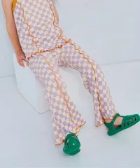 配色メロウのストレッチリブフレアパンツ リンク セットアップ可　ラベンダー　p.premier P220016