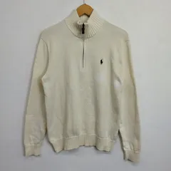 POLO by Ralph Lauren ポロ バイ ラルフローレン ハーフジップ ニット プルオーバー セーター 古着 vintage ポニー 刺繍 メンズ S ホワイト系 C10