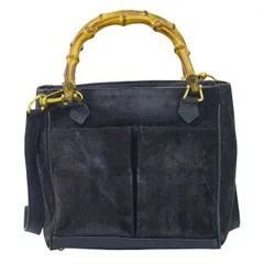 本物 グッチ GUCCI バンブー 2WAY ショルダーバッグ ハンドバッグ ポシェット スエード レザー ネイビー Bamboo バッグ 中古・